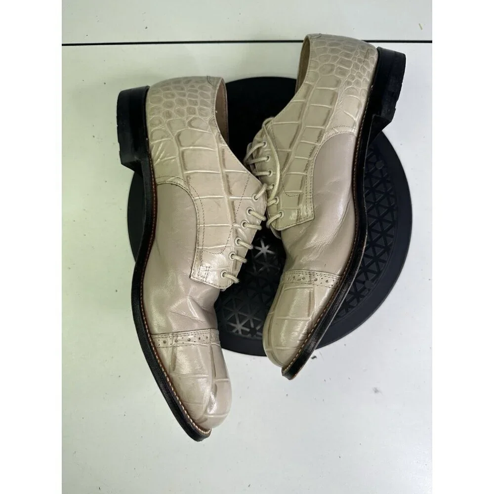 Stacy Adams Mens Ivory Leather Croc Embossed Dress Shoes Sz 11.5 D